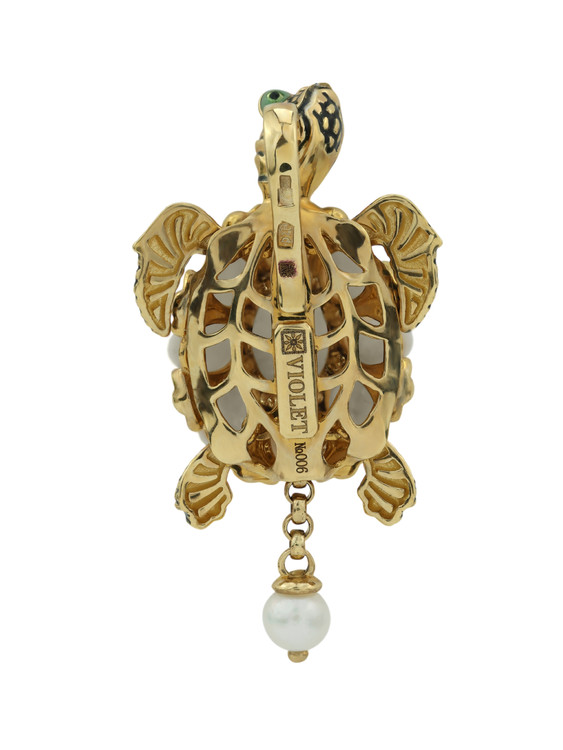 Подвеска из лимонного золота c эмаль , жемчугом и бивнем мамонта