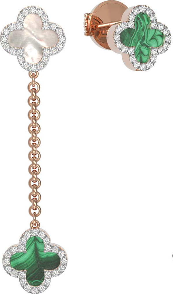 Серьги из золота c бриллиантами, малахитом и перламутром