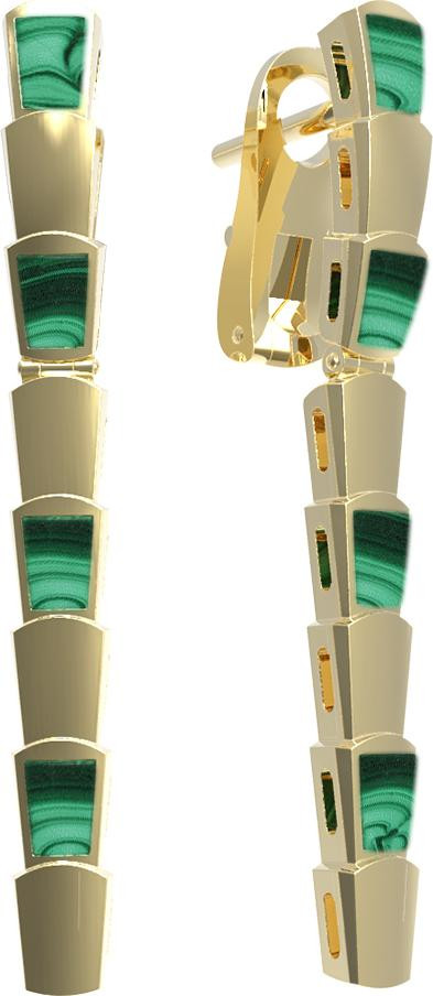 Серьги из лимонного золота c малахитом