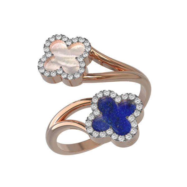 Кольцо из золота c бриллиантами, лазуритом и перламутром