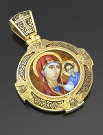 Образок из лимонного золота 585 пробы c эмалью и иконописью