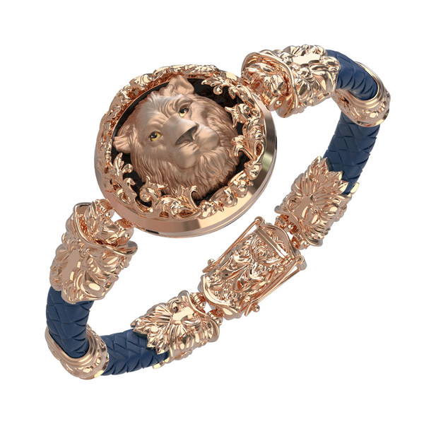 Браслет из золота c кожаным шнурком и ониксом