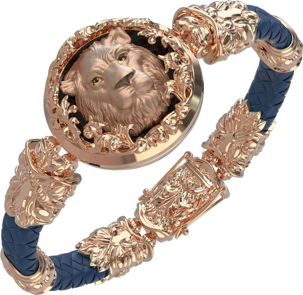 Браслет из золота c кожаным шнурком и ониксом