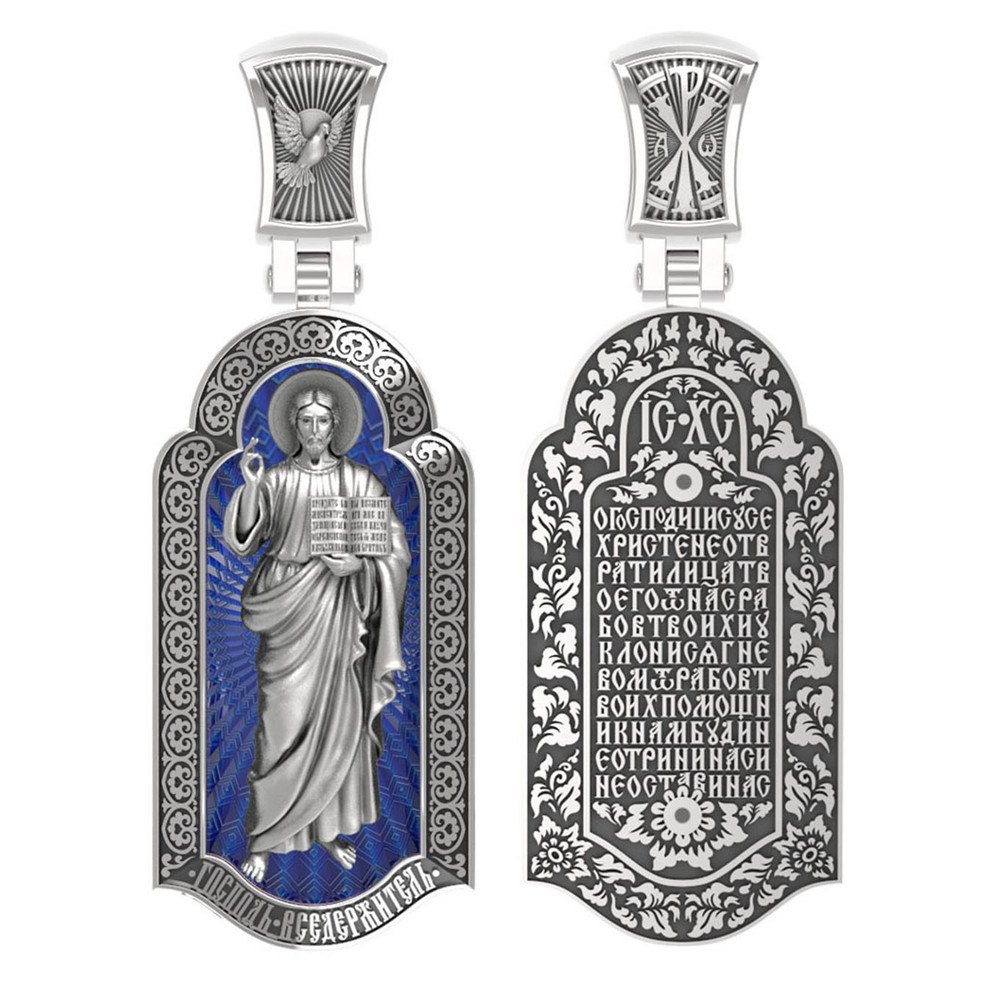 Образок из белого золота c эмаль