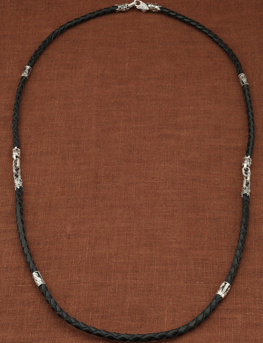 Гайтан из серебра 960 пробы c кожаным шнурком