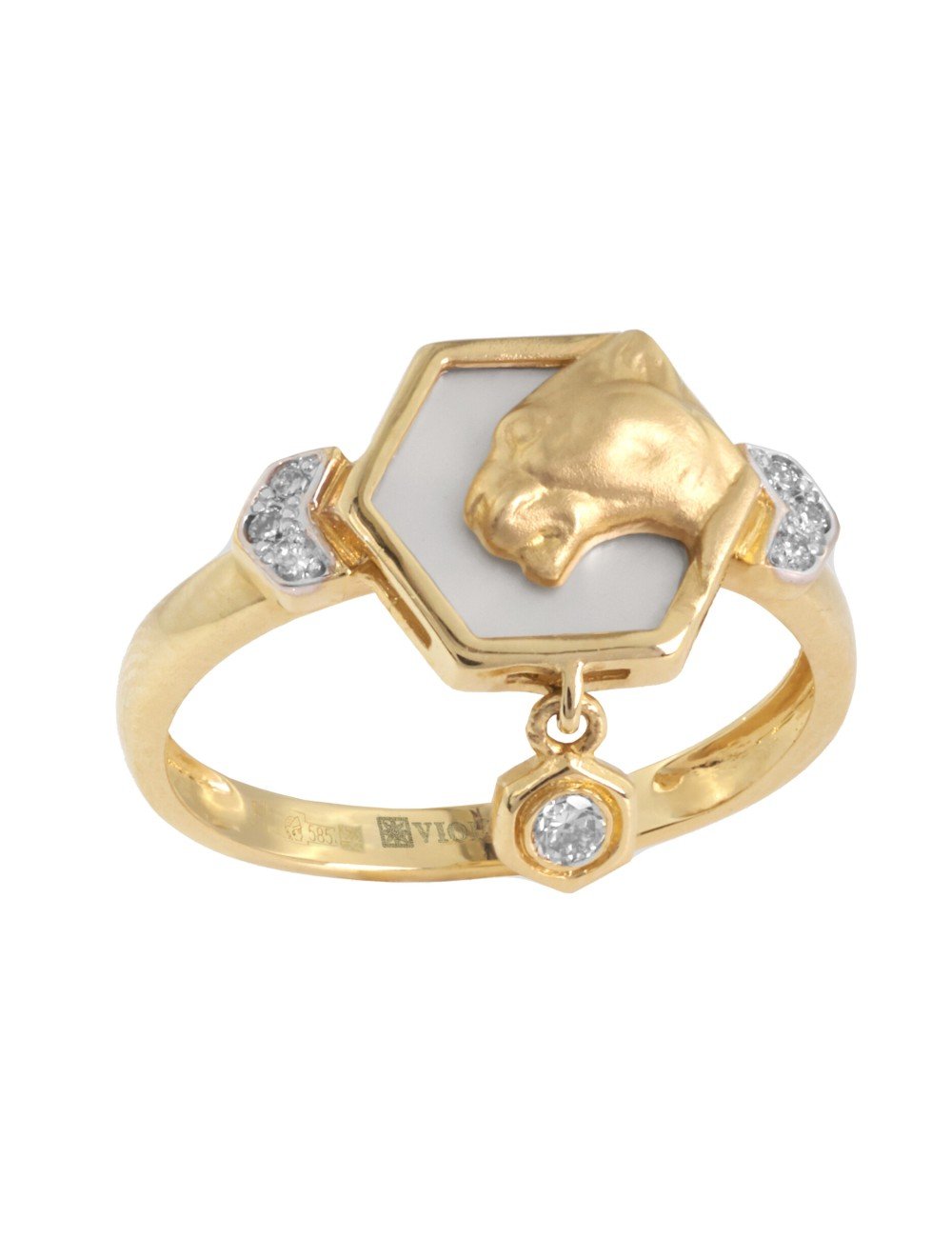 Кольцо из золота 585 пробы c бриллиантами и перламутром