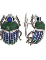 Серьги из белого золота 585 пробы c эмалью, фианитом и сапфиром