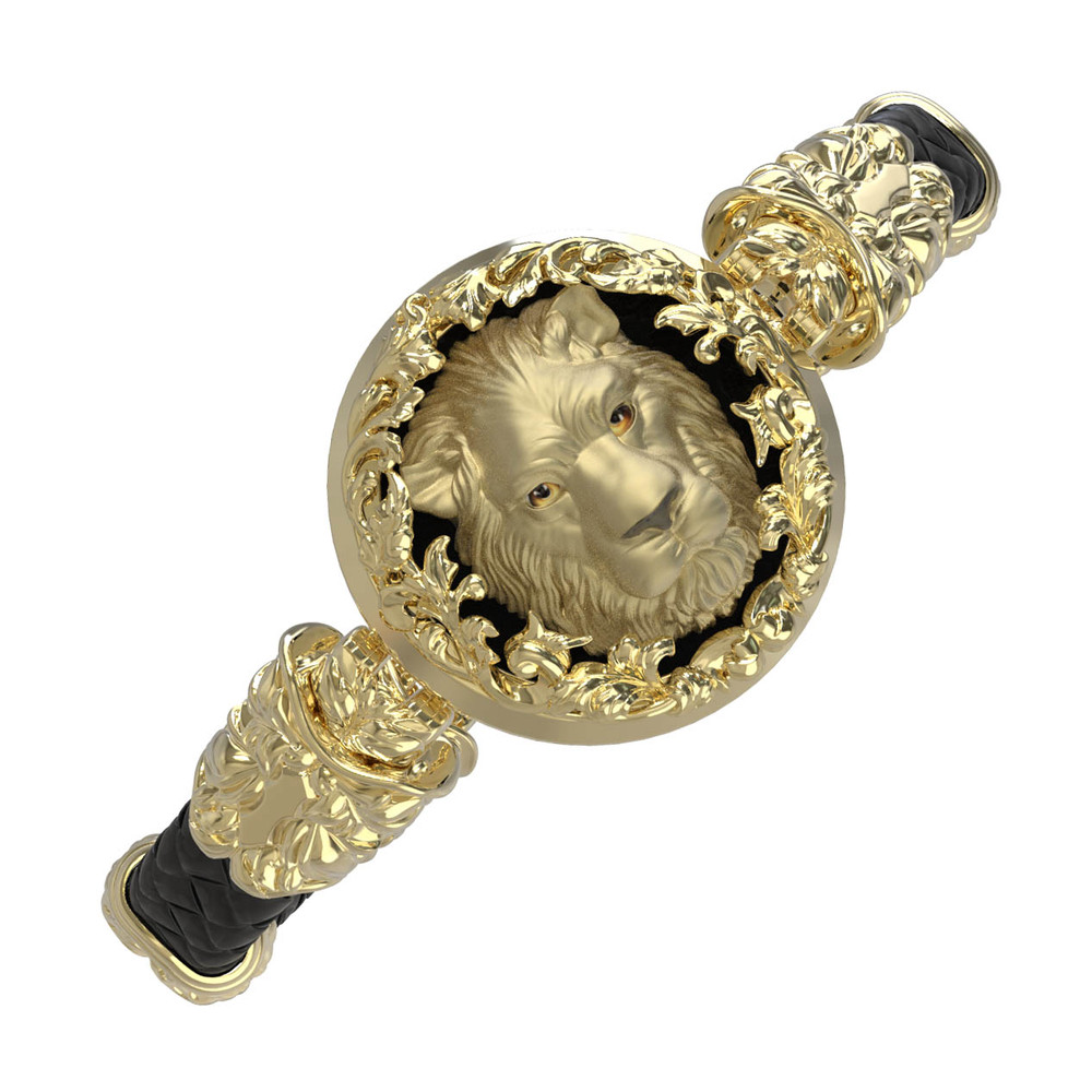 Браслет из лимонного золота c эмаль , шнурком и ониксом