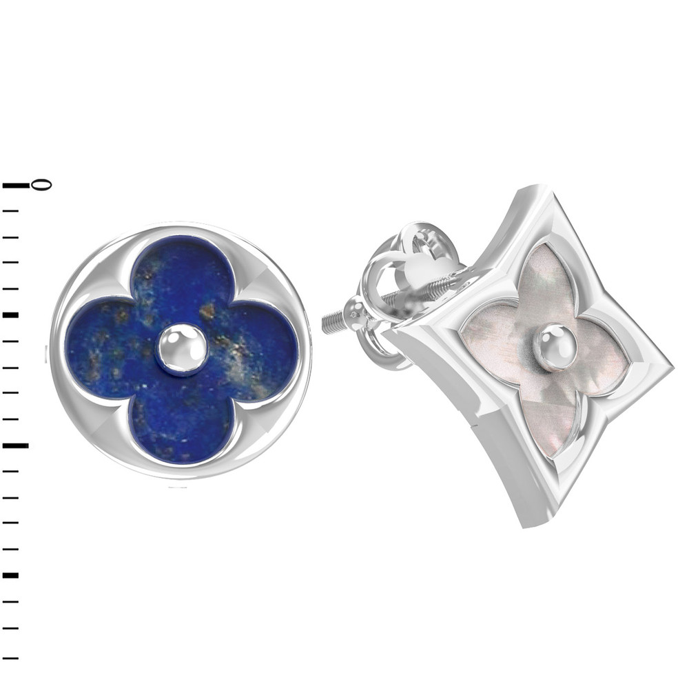 Серьги из белого золота c лазуритом и перламутром