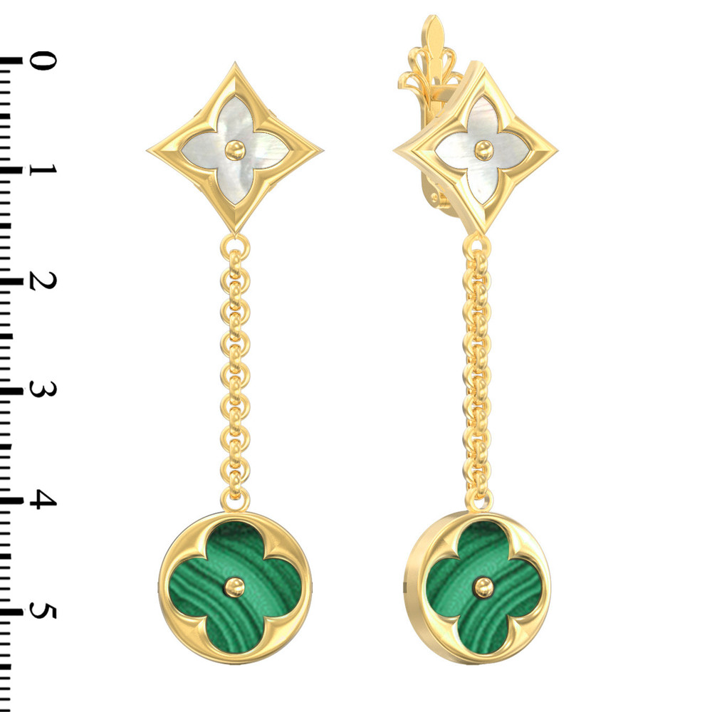 Серьги из лимонного золота c малахитом и перламутром