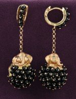 Серьги из золота 585 пробы c эмалью и ониксом