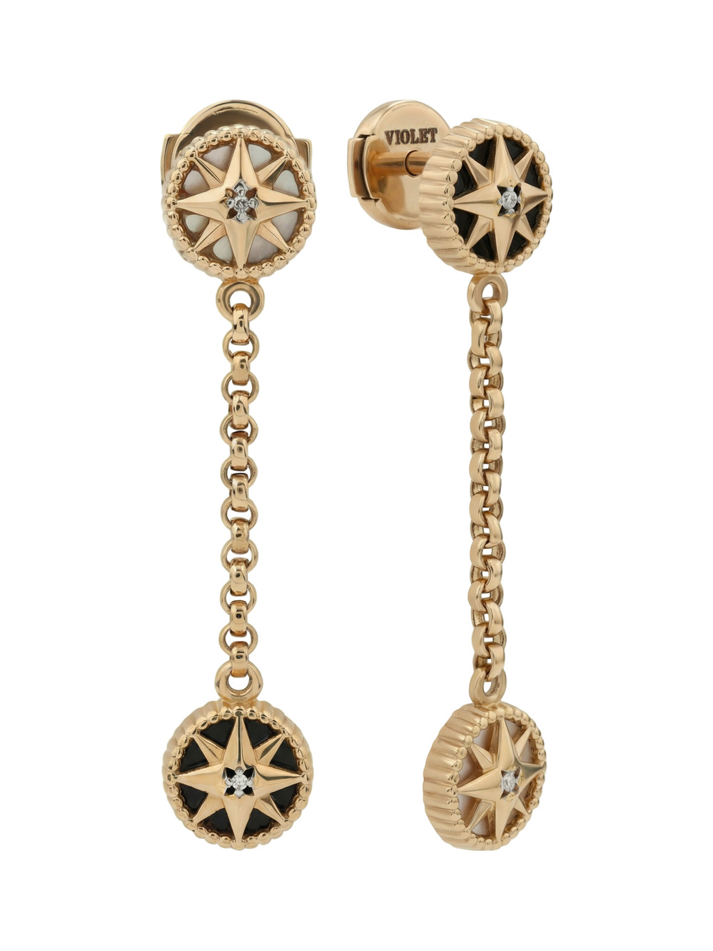 Серьги из золота c бриллиантами, ониксом и перламутром