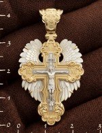 Крест из лимонного золота 585 пробы c перламутром