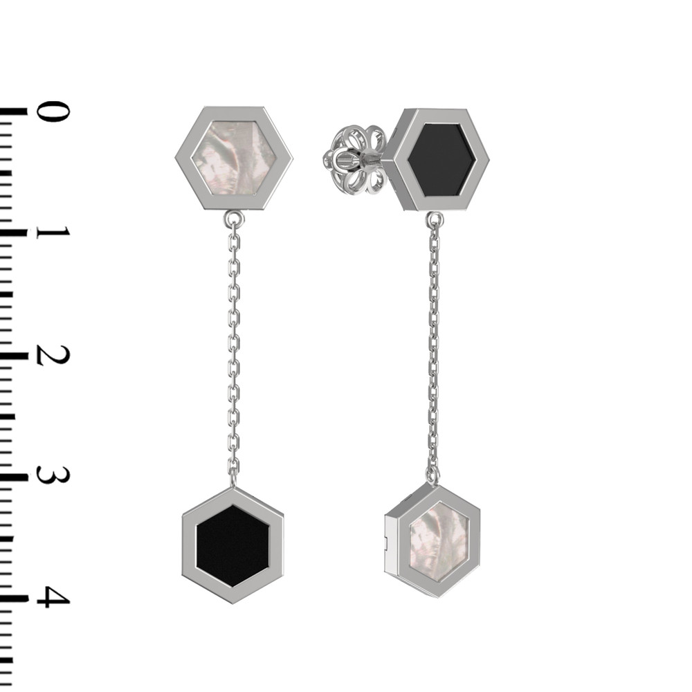 Серьги из белого золота c ониксом и перламутром