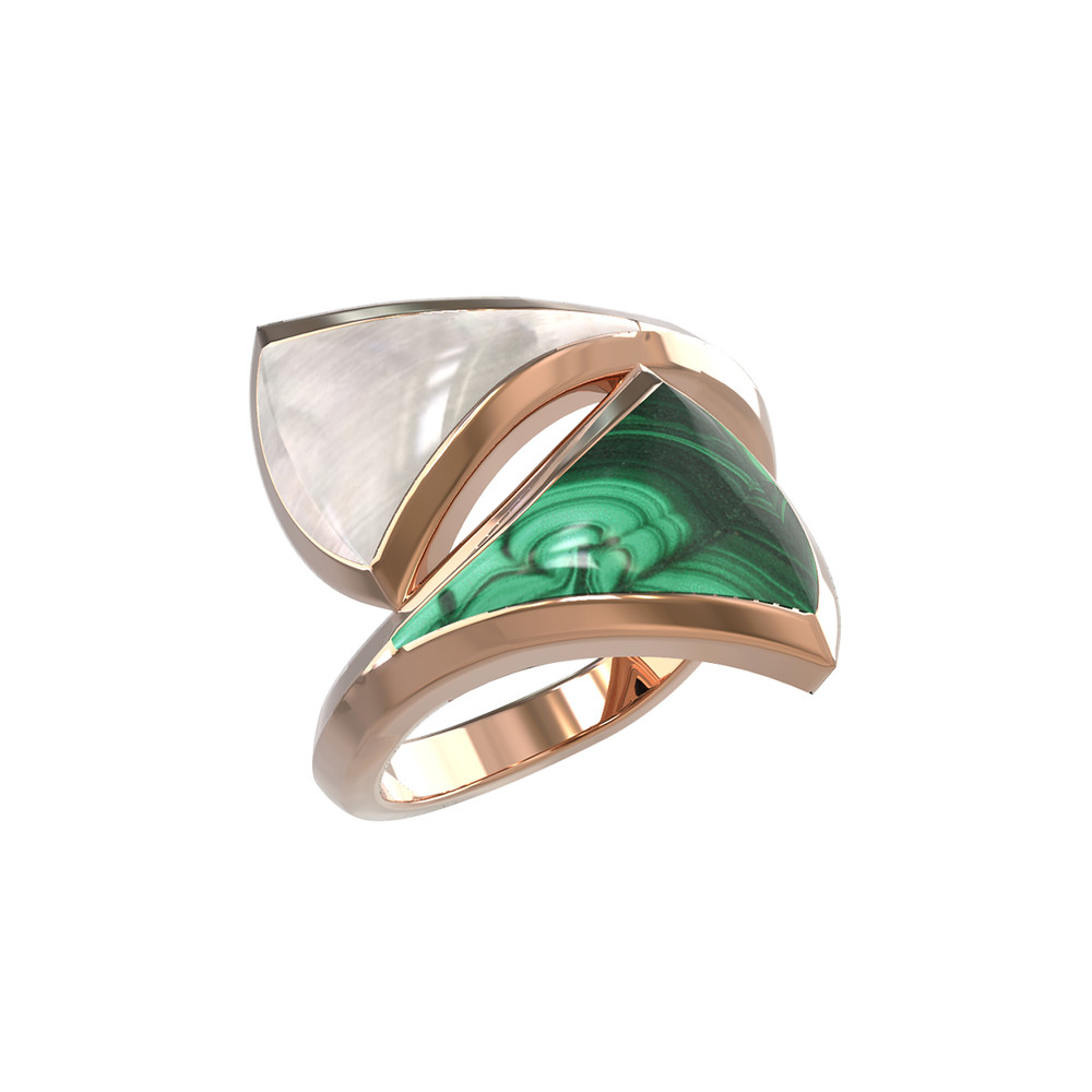 Кольцо из золота c малахитом и перламутром