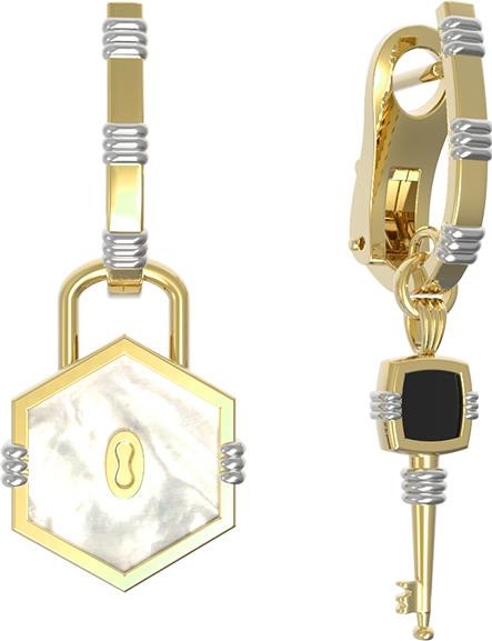 Серьги из лимонного золота c ониксом и перламутром