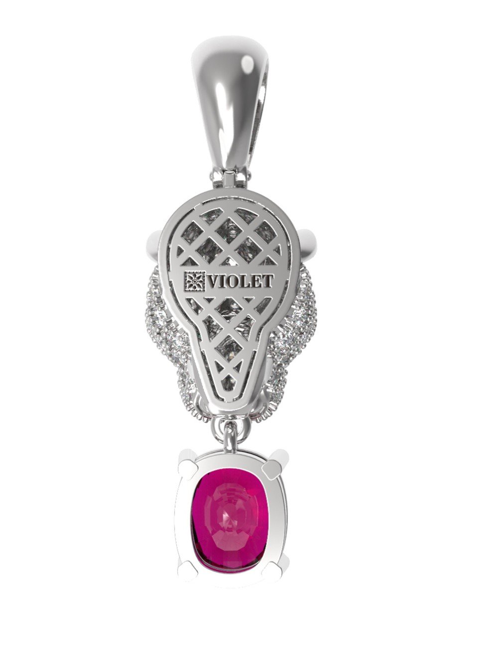 Подвеска из белого золота 585 пробы c бриллиантами, рубином и изумрудом