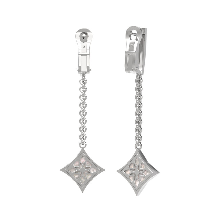 Серьги из белого золота c бриллиантами и перламутром