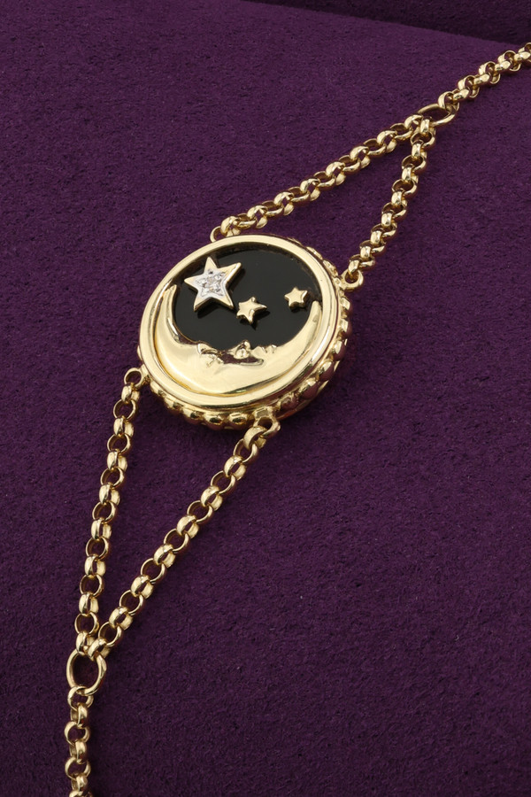 Браслет из лимонного золота c бриллиантами, ониксом и перламутром