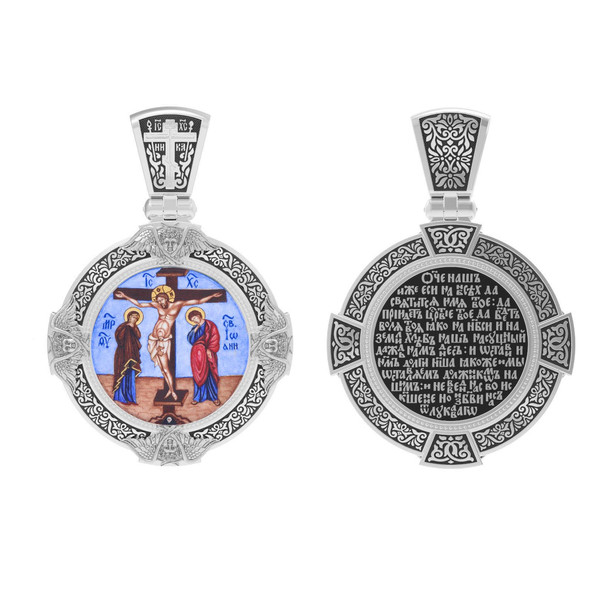 Образок из белого золота c эмаль , иконописью и темперой