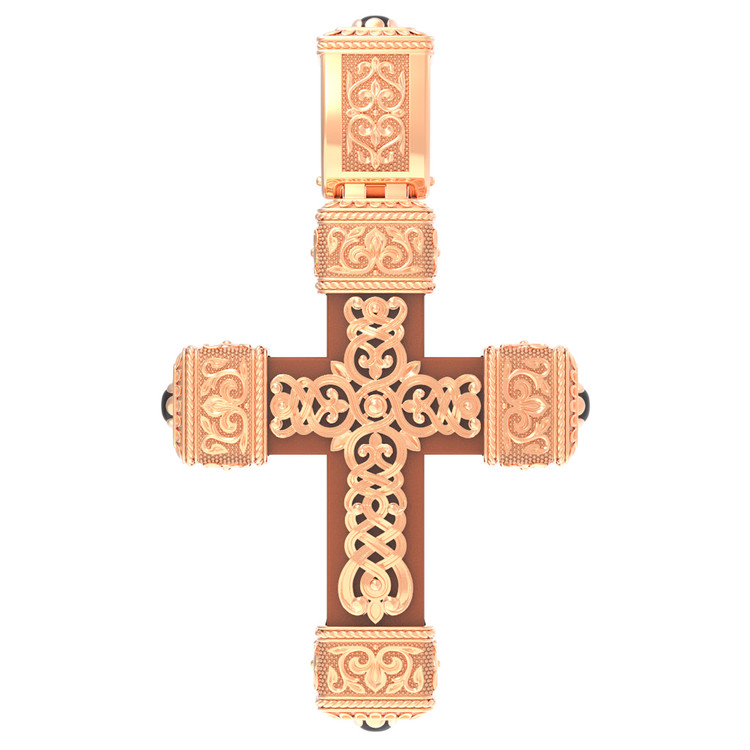 Крест из золота c эмаль , ониксом и деревом груши