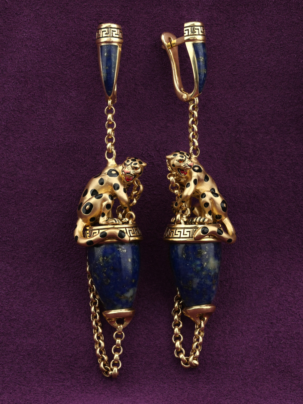 Серьги из лимонного золота c эмаль и лазуритом