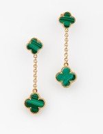 Серьги из золота 585 пробы c малахитом