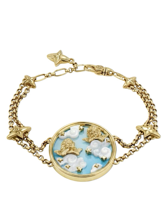 Браслет из лимонного золота c бирюзой и перламутром