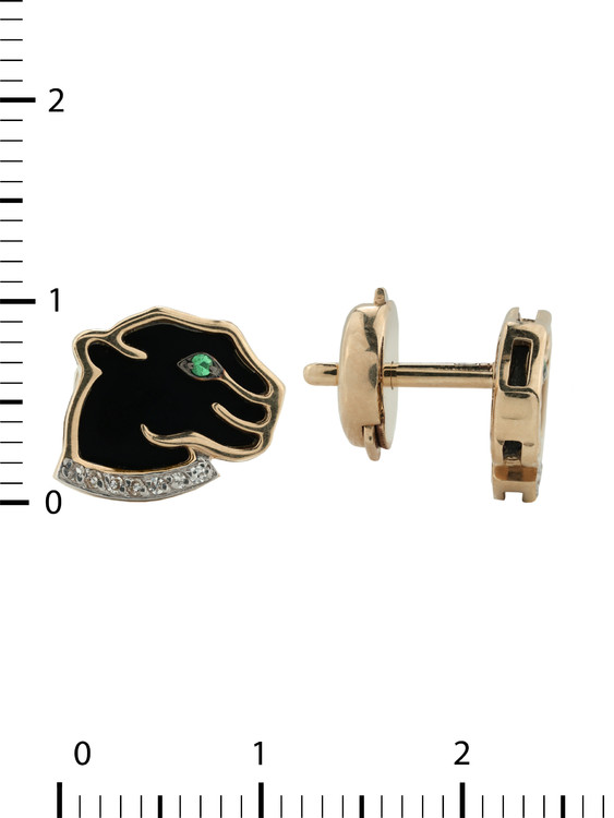 Серьги из золота c бриллиантами, изумрудом и ониксом