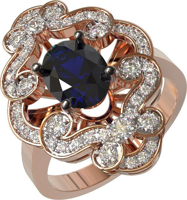 Кольцо из золота c бриллиантами и сапфиром