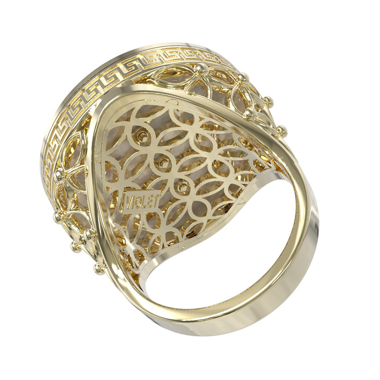 Кольцо из лимонного золота c эмаль и перламутром