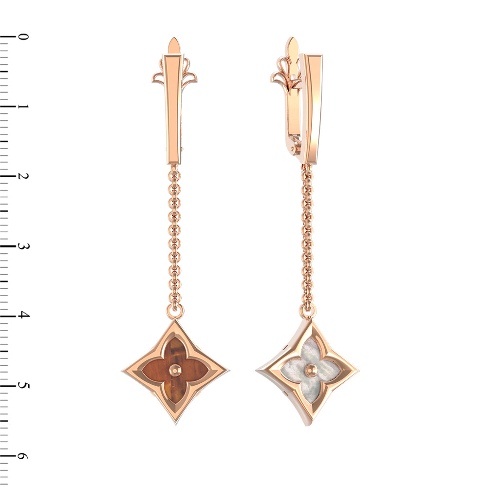 Серьги из золота c тигровым глазом и перламутром