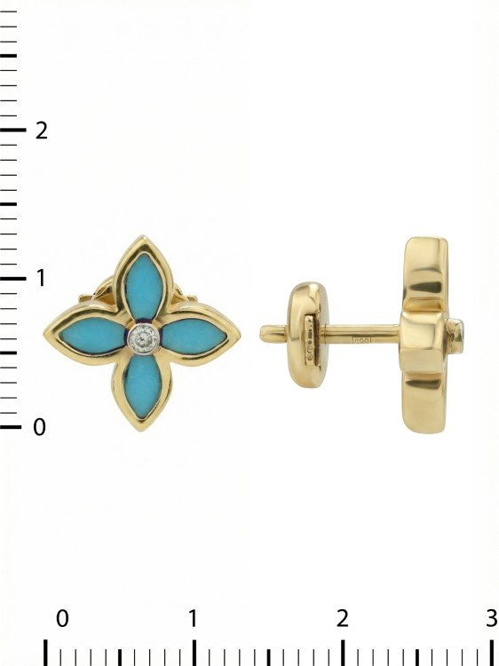 Серьги из лимонного золота c бриллиантами и бирюзой