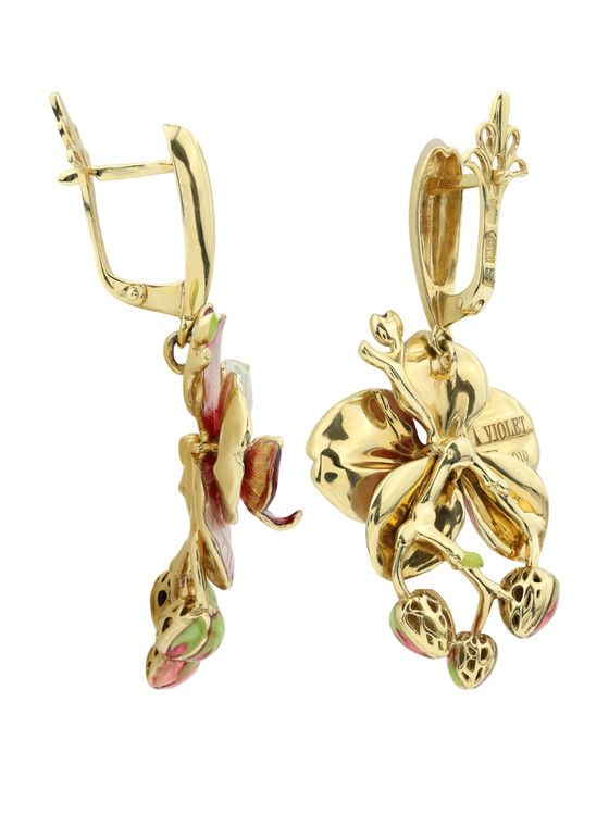 Серьги из лимонного золота c эмаль