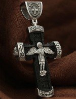 Крест из белого золота 585 пробы c эбеновым деревом