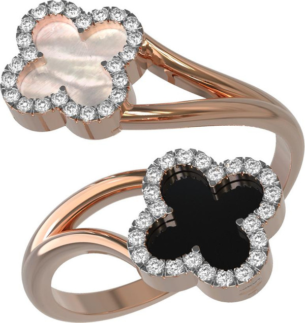 Кольцо из золота c бриллиантами, ониксом и перламутром