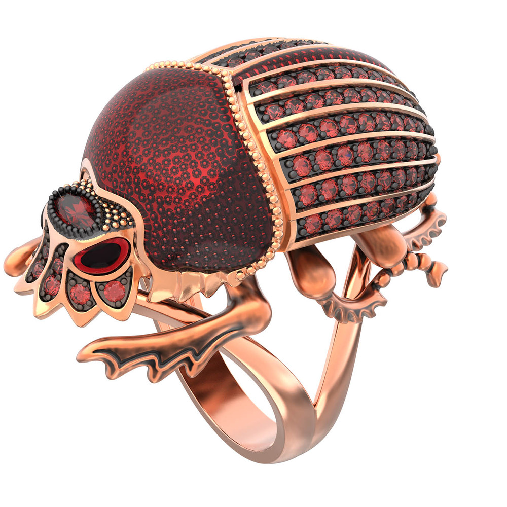 Кольцо из золота c эмаль , фианитом и гранатом