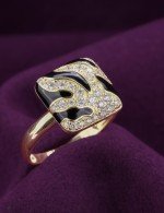 Кольцо из лимонного золота 585 пробы c эмалью и бриллиантами