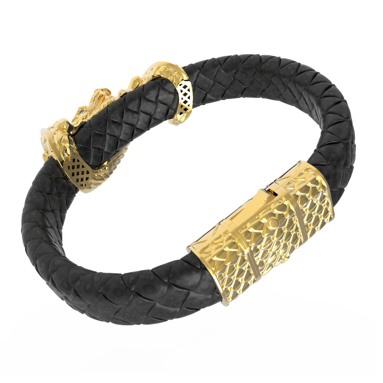 Браслет из лимонного золота c бриллиантами и кожаным шнурком