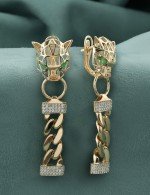 Серьги из золота 585 пробы c бриллиантами и изумрудом
