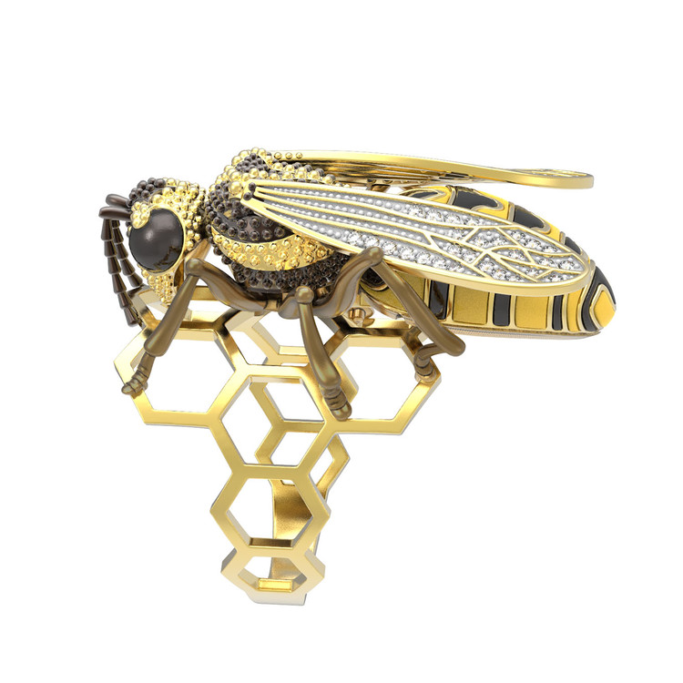 Кольцо из лимонного золота c эмаль и фианитом