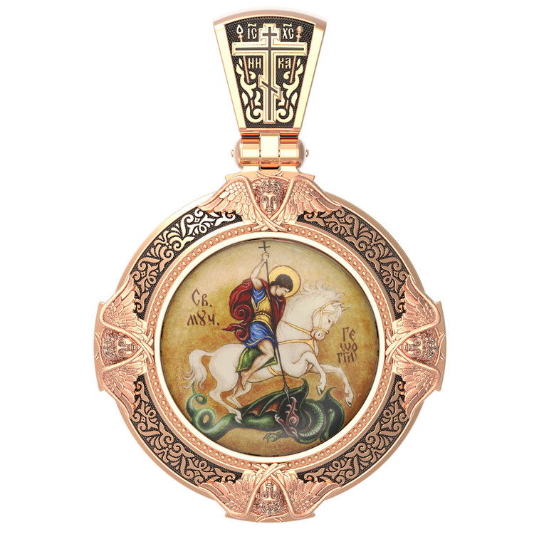 Образок из золота c эмаль , иконописью и темперой