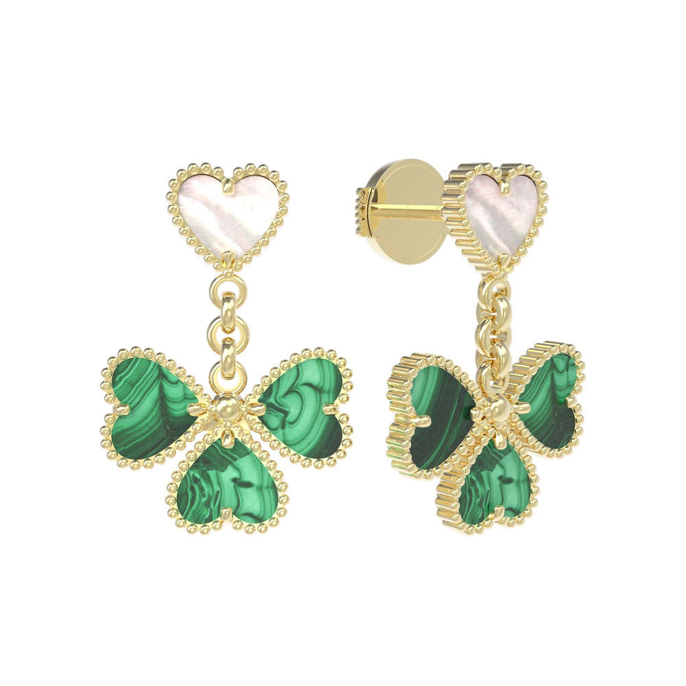 Серьги из лимонного золота c малахитом и перламутром