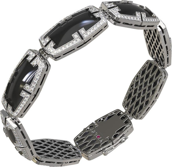 Браслет из белого золота c бриллиантами, рубином и ониксом