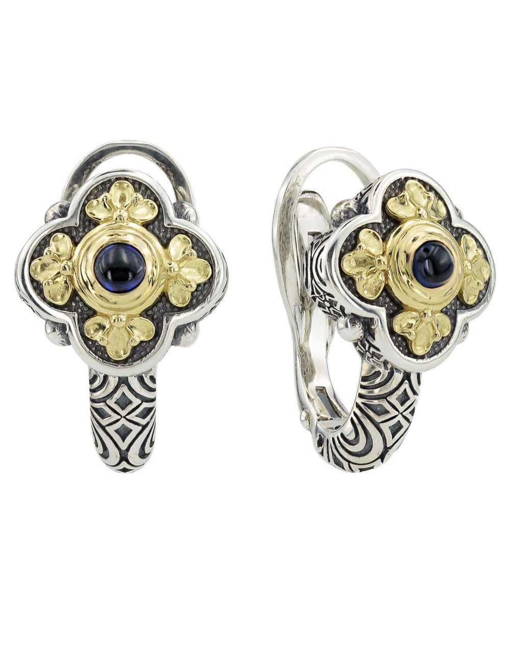 Серьги из серебра 925 пробы и золота 750 пробы c сапфиром и рубином