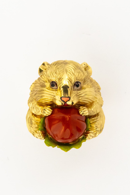 Кольцо из лимонного золота c эмаль