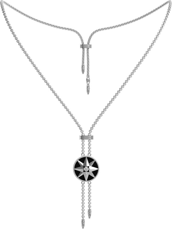 Колье из белого золота c фианитом, ониксом и перламутром