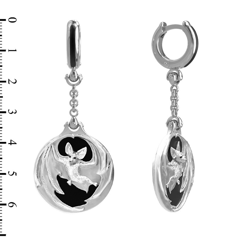 Серьги из белого золота c эмаль и ониксом