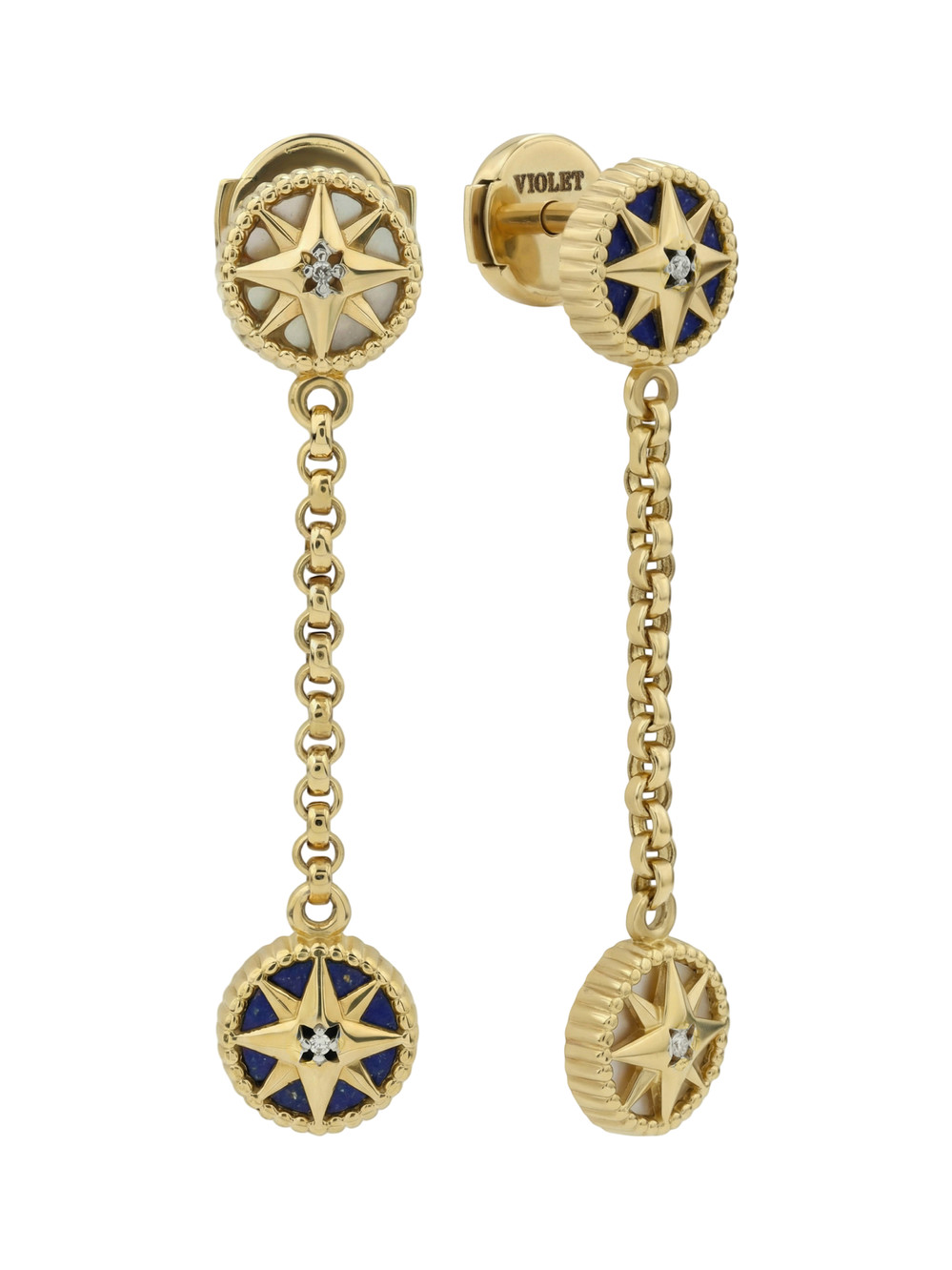 Серьги из лимонного золота c бриллиантами, лазуритом и перламутром