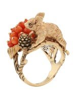 Кольцо из золота 585 пробы c эмалью и кораллом